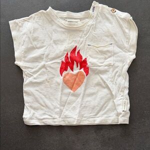White Tee with Red Heart Flame by Bobo Choses
